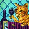 cat tile - cat art - Tabby Cat at the Wine Bar Art coaster tile Gift, cat art, orange cat, wine bar art, wine bar tile, cat gifts, gift view 1