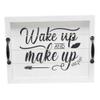 Elegant Designs HG2032-WWM Salento Farmhouse Rectangular Decorative LED Light Up Wooden Serving Tray w Metal Handles & Wake up and Make up in Black for Dcor, Centerpiece, Breakfast, Bar, Whitewash view 1