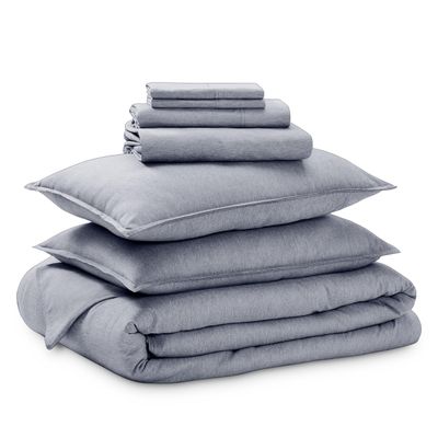 Bare Home Bed-in-A-Bag 7 Piece Comforter & Sheet Set - Queen - Goose Down Alternative - Ultra-Soft 1800 Premium Bedding Set - Cationic (Queen, Heathered Midnight Blue)