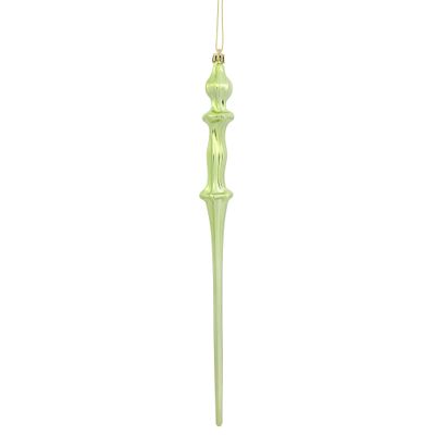 Vickerman 15.7" Celadon Shiny Icicle Ornament, with drilled and Wired caps. Comes 3 per Box.