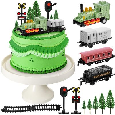 13 Pieces Train Cake Toppers Train Cake Decorations Train Birthday Party Supplies Mini Train Toy Set Train Track Traffic Lights Cake Topper for Birthday Railway Steam Train Theme Party(Classic Style)