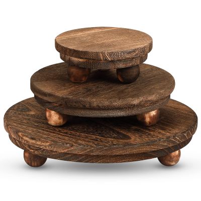 Amyhill 3 Pcs 8/6/4 Inch Wooden Risers for Display Wood Pedestal Stand Mini Tray Stand Round Wooden Pedestal Holder Rustic Riser for Decor Tiered Tray Decor Home Kitchen(Brown)