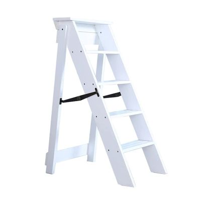 Hamankim 5 Step Ladder Portable Stepladder Folding Stairs Chair Home Kitchen Library Climb Steps Ladder Wooden Ladder Stool Bookshelf Display Shelves