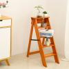 5 Step Wooden Ladder Stool Folding Stepladders Chair, Safety Non-Slip Wide Pedal Multifunction Stairway Ladders Shelf Flower Stand for Home Garden view 3