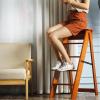 5 Step Wooden Ladder Stool Folding Stepladders Chair, Safety Non-Slip Wide Pedal Multifunction Stairway Ladders Shelf Flower Stand for Home Garden view 4