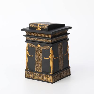 Veronese Design 5 3/4 Inch Tall Egyptian Canopic Shrine Trinket Stash Box Resin Sculpture Black Gold Finish
