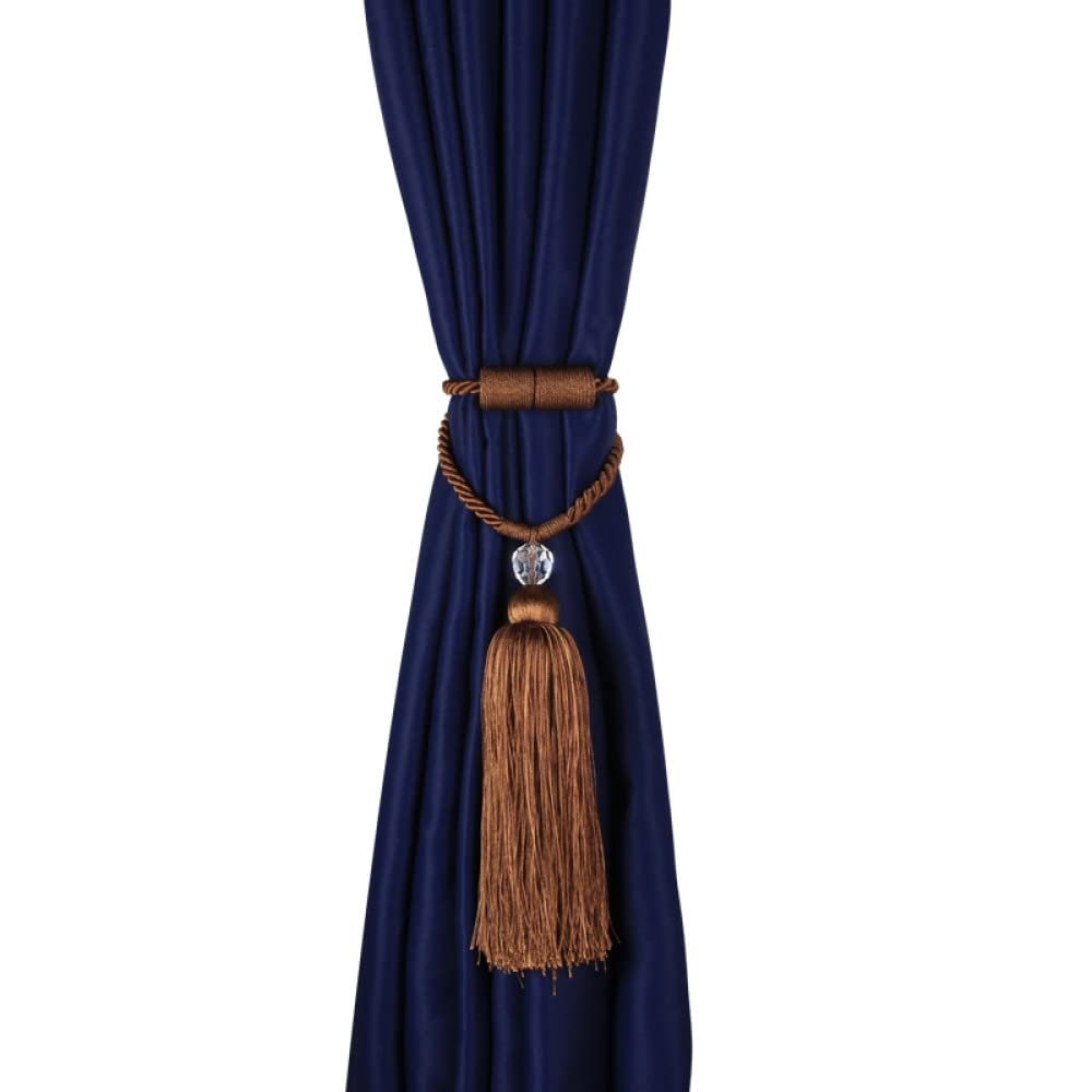 1Pc Curtain Tieback Tassels Hanging Ball Gold Home Decor Tieback Magnet Buckle Rope Holdback Curtain Accessories,Coffee,4pcs