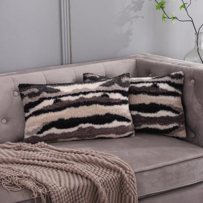 12x20 Decorative lumbar Throw Pillow Covers Set of 2 Black White Faux Fur Fluffy Boucle Cushion Cases Boho Sherpa Neutral Fuzzy Plush Indoor Winter Decorations Home Decor for Livingroom Bed Couch Sofa