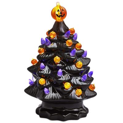 Lighted Ceramic Halloween Tree Tabletop Glowing Halloween Decoration Halloween Tree Pumpkin Light