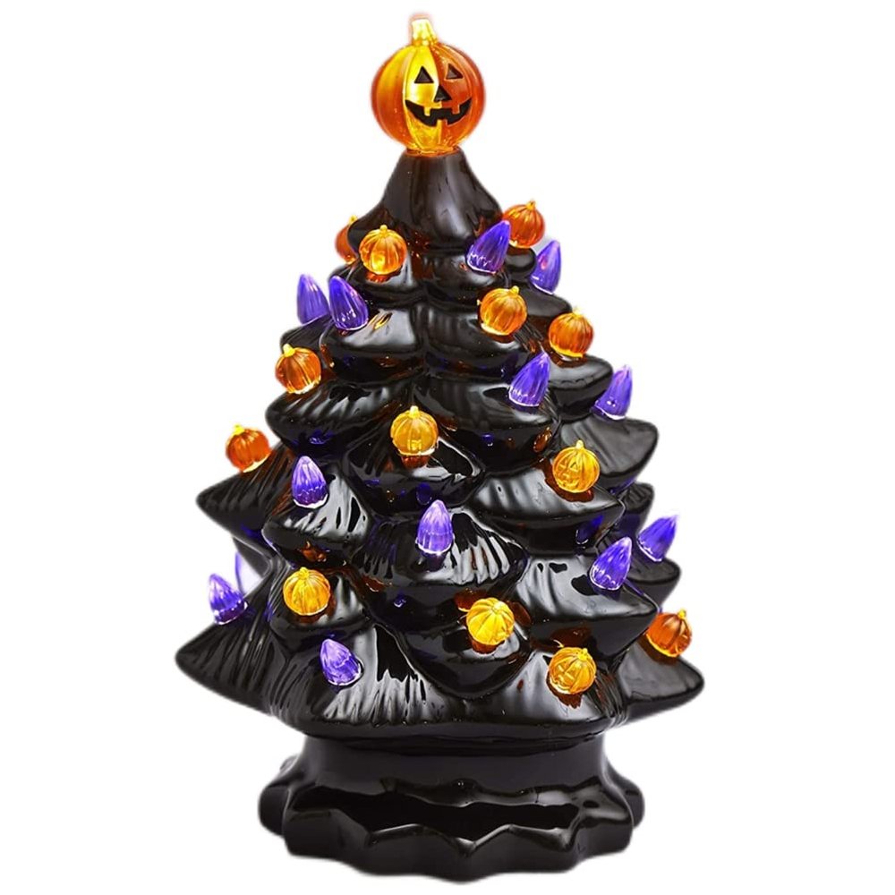 Lighted Ceramic Halloween Tree Tabletop Glowing Halloween Decoration Halloween Tree Pumpkin Light