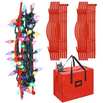 RUODON 12 Pack Christmas Lights Storage Holders with Storage Bag Hanging Rope Cord String Winder Organizer Holiday Lights Storage Hold Up to 164 Feet for Tree Lights, Electric Cords, Garlands (Red)