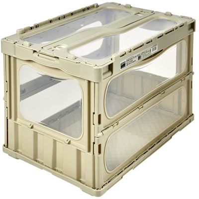 Nakayama Trusco Folding Container, Integrated Lid, With Window, Lock, Off-White, Storage Case