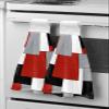 Chucoco Kitchen Hanging Tie Towel Set of 2, Reusable Quick Drying Hand Towel Abstract Red Black Grey White Color Block Cleaning Cloth with Loop Bathroom Tie Towels Splicing Geometric Plaid view 1