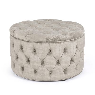 Adeco Modern 28 Inch Round Storage Ottomans Chair, Button Tufted Upholstered Ottoman Footstool with Storage for Living Room Bedroom
