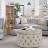 Adeco Modern 28 Inch Round Storage Ottomans Chair, Button Tufted Upholstered Ottoman Footstool with Storage for Living Room Bedroom view 4
