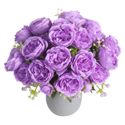 Artificial Peonies Silk Flowers, Purple Faux Peony Bouquet 4 Bundles Florals Arrangements Decor for Farmhouse Home Boho Wedding Table Centerpiece, Fake Plastic Flowers Bulk for Vase Decoration Purple