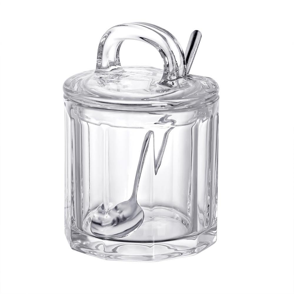 123Arts Glass Sugar Bowl Seasoning Pot Spice Jar with Lid Spoon