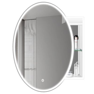 Oval Bathroom Mirror Cabinet, Bathroom Wall Mirror Cabinet, Led Medicine Cabinets, Aluminum Wall Mounted Storage Cabinets,Touch Switch Dimming (Color : White, Size : 60x70cm)