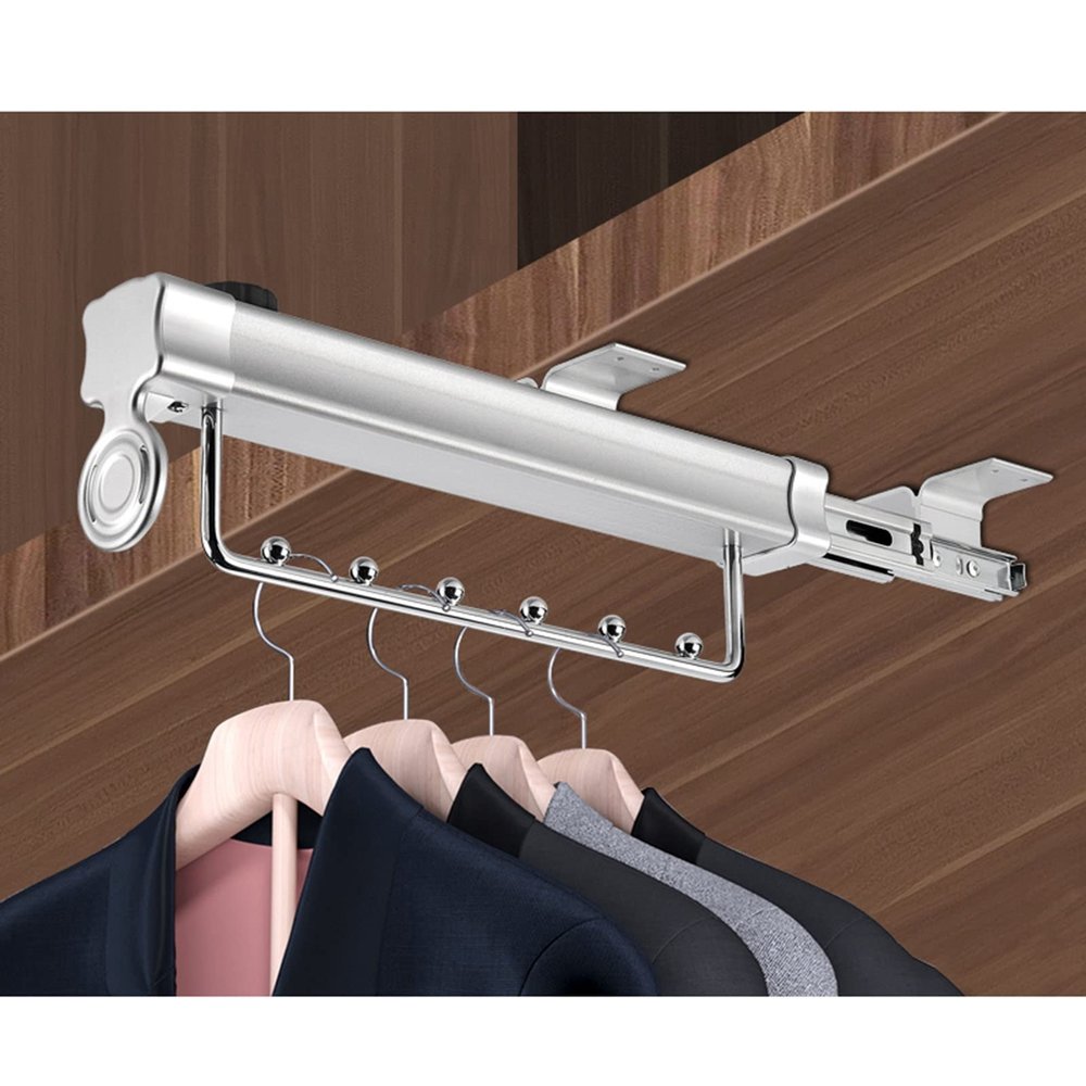 Pull-Out Clothes Hanger Rod 257mm-457mm, Wardrobe Retractable Closet Rod Rail Hangers Towel Rack, Top Mount Adjustable Closet Extender Rod Hanging Telescopic Closet Clothes Rail