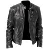 Maiyifu-GJ Men Faux Leather Biker Jacket Vintage Motorcycle Jacket Outerwear Retro PU Stand Collar Coat with Zipper Pockets (Black,Small) view 3