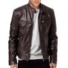 Maiyifu-GJ Men Faux Leather Biker Jacket Vintage Motorcycle Jacket Outerwear Retro PU Stand Collar Coat with Zipper Pockets (Brown,Small) view 1