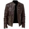 Maiyifu-GJ Men Faux Leather Biker Jacket Vintage Motorcycle Jacket Outerwear Retro PU Stand Collar Coat with Zipper Pockets (Brown,Small) view 2