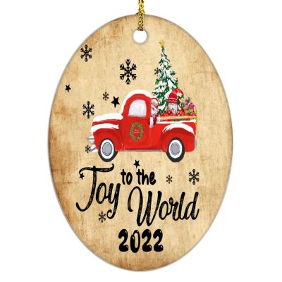 BESTORLOVE Christmas Tree Ornament Red Truck Tree Gnome Ceramic Ornament Joy to The World Snowflake Memorial Keepsake Two-Side Printed Oval Souvenir Funny for Friends Family Colleague 3 Inch