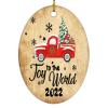 BESTORLOVE Christmas Tree Ornament Red Truck Tree Gnome Ceramic Ornament Joy to The World Snowflake Memorial Keepsake Two-Side Printed Oval Souvenir Funny for Friends Family Colleague 3 Inch view 1
