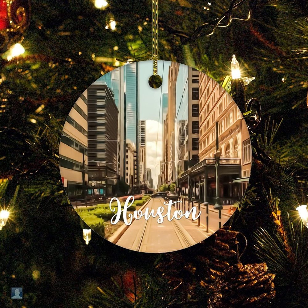 Christmas Ceramic Ornament Houston Cityscape Ornament Xmas Present City Building House Decorations Skyscraper 2022 Xmas Trees Decorations Keepsake Gifts