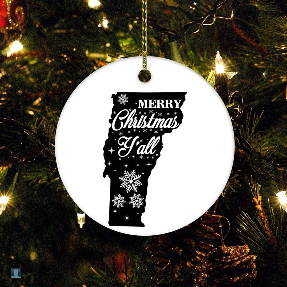 Christmas Ornament State Shape Silhouette United States Ornament Xmas Present Merry Christmas Y'all US State Vermont Christmas Ceramic Ornament Collectible Present Gift Xmas Tree Decoration