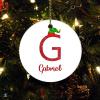 Christmas Initial G with Elf Hat Christmas Ornament Letter Customized Round Ceramic Ornament Ornament for Christmas Tree view 1