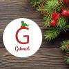Christmas Initial G with Elf Hat Christmas Ornament Letter Customized Round Ceramic Ornament Ornament for Christmas Tree view 2