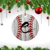 Baseball Letter C Personalized Ornament Retro Baseball Xmas Gift Christmas Decoration Keepsake Ornament for Boys Girls Round Ceramic Christmas Decoration view 3