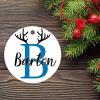 Christmas Initial with Antlers Christmas Ornament Custom Name Initial Personalized Christmas Ornament Xmas Tree Decorations Flat Circle Ceramic Ornament 3 Inch view 2