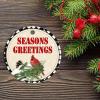 Christmas Ceramic Ornament Animal Red Bird Holly Plant Pine Cone Customized Round Ceramic Ornament Christmas Season's Greetings Ornament Xmas Tree Decorations Flat Circle Ceramic Ornament 3 Inch view 2