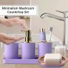 BSSN Purple and Gold Bathroom Accessories Set, 9 Pieces Luxury Bath Decor Set with Trash Can, Toilet Brush, Gold Pump Soap Dispenser, Multi-Slot Toothbrush Holder, Qtip Jars and Tray view 2