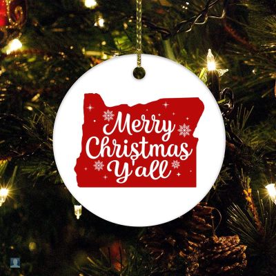 Christmas Ceramic Ornament State Shape Silhouette Personalized Christmas Ornament Merry Christmas Y'all US State Oregon Christmas Ornament Christmas Tree Hanging Accessories