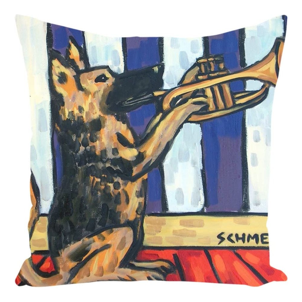 German Shepherd Pillow - Dog Lover Gifts - Trumpet Player - Throw Pillows