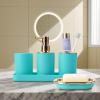 9 Pieces Teal Bathroom Accessories Set Gorgeous Gold Bathroom Set, Trash Can, Toilet Brush, Soap Dispenser, Toothbrush Holder, Soap Dish, Tumber, Qtip Holder, Tray, Sink Countertop Set view 2