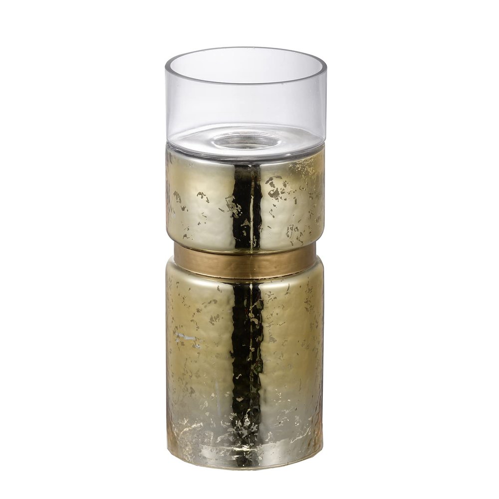 A&B Home Candle Holder for Pillar Candle - Cylinder Mercury Glass Hurricane with Gold Band Candle Holder, Bedroom Living Room Coffee Table Entryway Console Table Accent Piece, 6" x 6" x 15", Gold