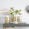 A&B Home Candle Holder for Pillar Candle - Cylinder Mercury Glass Hurricane with Gold Band Candle Holder, Bedroom Living Room Coffee Table Entryway Console Table Accent Piece, 6" x 6" x 15", Gold view 2