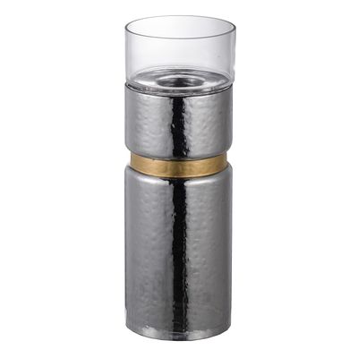 A&B Home Candle Holder for Pillar Candle - Cylinder Mercury Glass Hurricane with Gold Band Candle Holder, Bedroom Living Room Coffee Table Entryway Console Table Accent Piece, 6" x 6" x 17", Silver