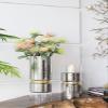 A&B Home Candle Holder for Pillar Candle - Cylinder Mercury Glass Hurricane with Gold Band Candle Holder, Bedroom Living Room Coffee Table Entryway Console Table Accent Piece, 6" x 6" x 17", Silver view 2