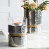 A&B Home Candle Holder for Pillar Candle - Cylinder Mercury Glass Hurricane with Gold Band Candle Holder, Bedroom Living Room Coffee Table Entryway Console Table Accent Piece, 6" x 6" x 15", Silver view 2