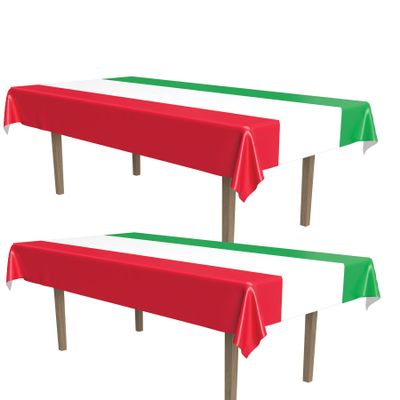 Beistle International Tablecovers, 54 x 108, 2 Pieces  Plastic Table Cloth, Rectangular Tablecloth, Italian Decorations, Mexican Tablecloth, Cinco De Mayo Decorations,Red/White/Green