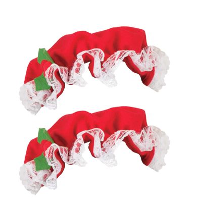 Beistle Mrs Claus Hats 2 Pack, Red Fleece Novelty Holiday Costume Headwear with White Lace Trim Holly Leaf and Berry Details, Festive Christmas Accessory, Santas Helper Cap, Adult Size