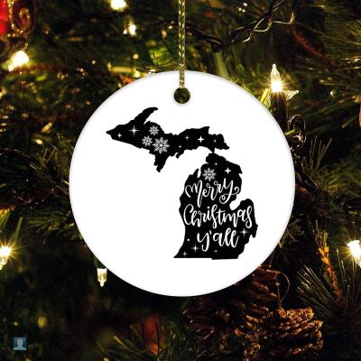 Christmas Ceramic Ornament Christmas Snowflake Black Custom State Ornament Keepsake Holiday Present Merry Christmas Y'all US State Michigan Ornament Best Gifts for Christmas