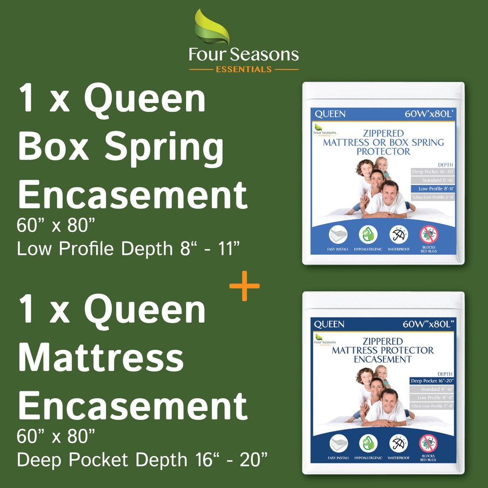 Bundle - 2 Items: Queen Zippered Mattress Protector (17") + Queen Box Spring Encasement (9" Depth)