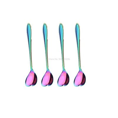 HIHELO Bulk Spoons Set 4Pcs Heart Shape Coffee Spoon Dessert Sugar Stirring Spoons Teaspoon Dinnerware Stainless Steel Spoons for Eating