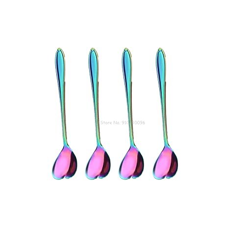HIHELO Bulk Spoons Set 4Pcs Heart Shape Coffee Spoon Dessert Sugar Stirring Spoons Teaspoon Dinnerware Stainless Steel Spoons for Eating